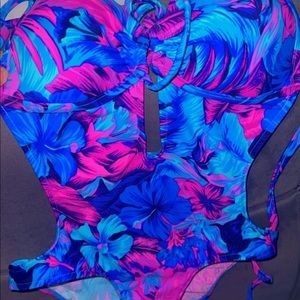 Floral blue, pink, a little turquoise and lavender bikini